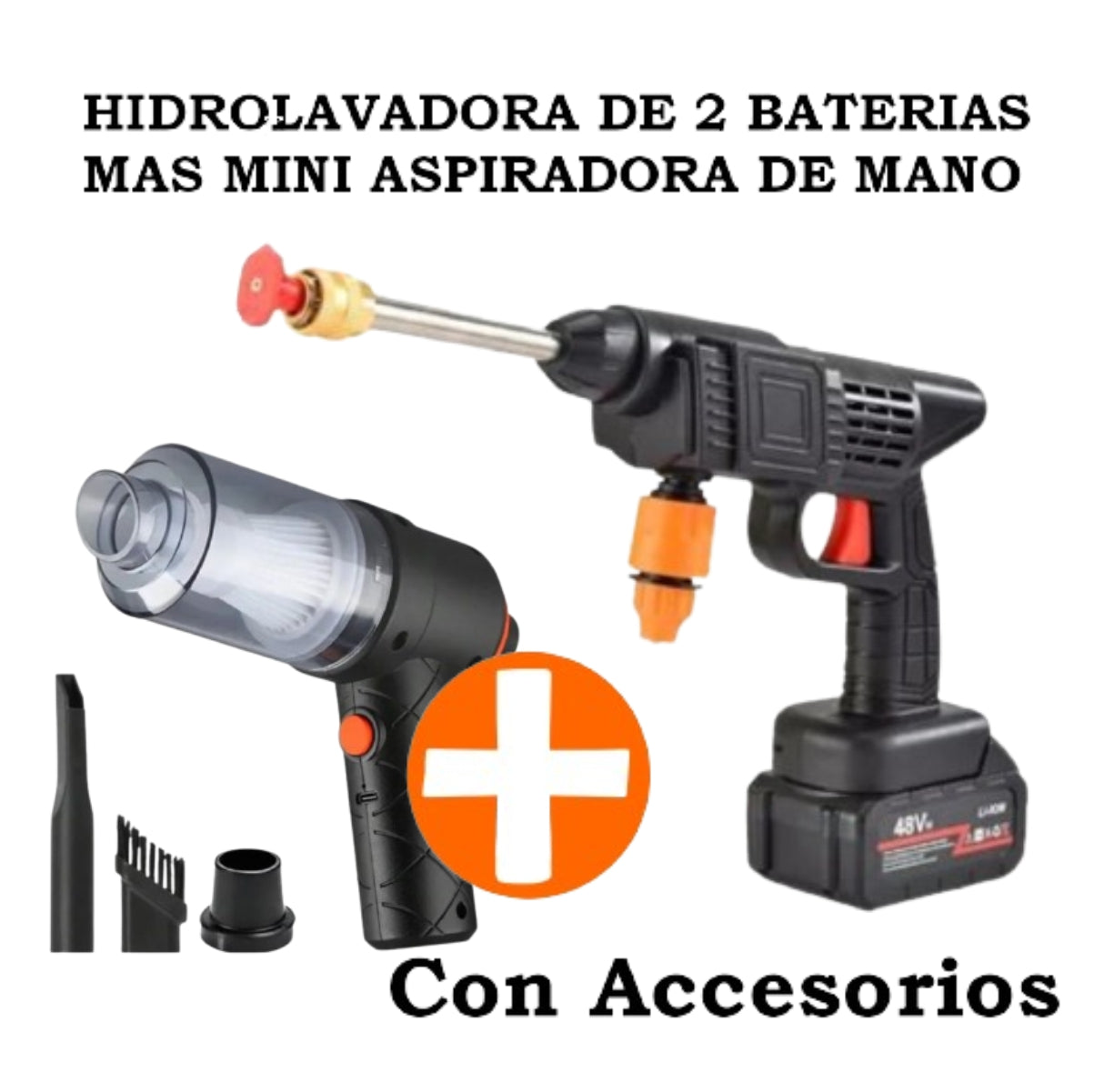 Hidro-lavadora inalámbrica con doble batería + Mini aspiradora para Carro 3 en 1