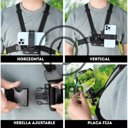 Super pechera con soporte para celular y cámara