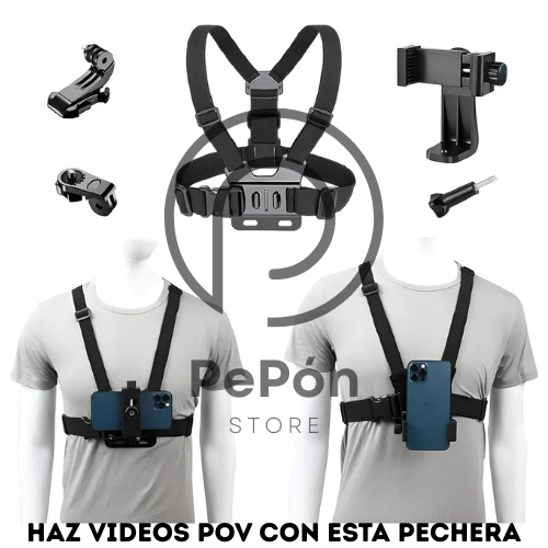 Super pechera con soporte para celular y cámara